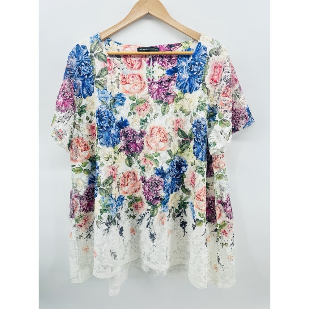 Floral Print Top G Collection Plus Size Short Sleeve Round Neck Multicolor GG25